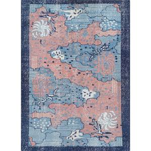Tapis en laine noué à la main bleu vintage 9x12, motif floral, grande surface pour usage domestique - pour entrée, couloir, pièce rectangulaire Pae-2122 - Product Image 1