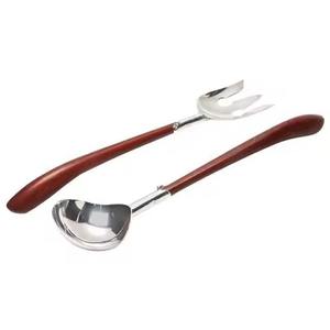 Stainless Steel Silver Polish Metal Long Flat Wood Handle Fabulous Design <b>Spoon</b> Rice Salad <b>Coffee</b> <b>Spoon</b> Server Set - Product Image 6