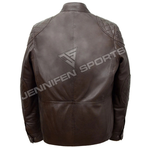 Blouson de moto en cuir de vache véritable pour homme, coupe-vent d'hiver, respirant, manches longues, doublure matelassée, plusieurs poches sur le devant, boutons - Product Image 2