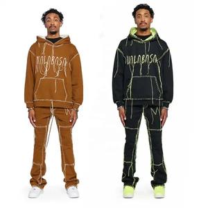 Pantalon de survêtement évasé à capuche zippé avec logo personnalisé Ensemble de survêtement en polaire technique de haute qualité pour hommes grande taille Survêtement de jogging - Product Image 1