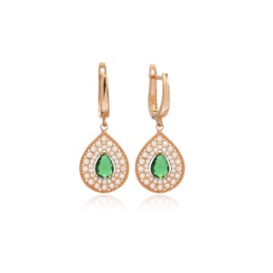 Pear Shape Dangle <b>Earrings</b> <b>Emerald</b> CZ Stone Handcrafted Wholesale Turkish 925 Sterling Silver Jewelry - Product Image 6