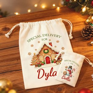 Personalized Cute Snowman <b>Drawstring</b> <b>Canvas</b> Gift <b>Bag</b> Special Delivery for Kids and Family for Christmas Parties - Product Image 6