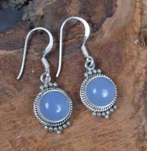 Pendientes de Plata de Ley con Calcedonia Azul, Hechos a Mano, Joyería de Piedra de Nacimiento de Agosto, Regalo de Moda para Mujer - Product Image 2