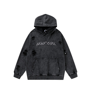 Sweat à capuche zippé en molleton pour homme, 100% coton épais, délavé à l'acide, coupe ample, effet vieilli, écologique, pour l'hiver - Product Image 1