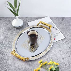 Bandeja de Servicio de Lujo Plateada y Dorada con Asas, Bandeja de Acero Inoxidable, Bandeja Ovalada para Comida, para Cenas, Bodas, Hogar y Cocina - Product Image 5