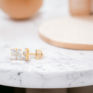 ต่างหูเม็ดกลมมอยส์ซอไนท์1.00Ct แบบกดสีทองแบบทนทาน - Product Image 1