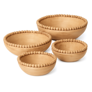 ชามไม้ทำมือพร้อมขอบลูกปัดชามเสิร์ฟทำจากไม้น้ำหนักเบา2ชุดสำหรับรับประทานอาหารและตกแต่งบ้าน - Product Image 2