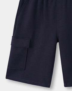 Pantalones cortos Cargo azul marino para hombre, ropa de calle multibolsillo con cordón, tela transpirable, pantalones cortos azul marino - Product Image 4