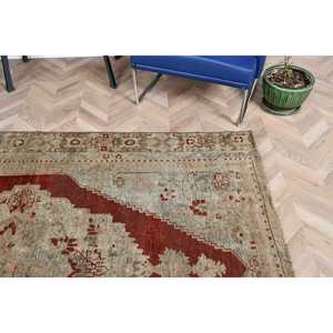 Vintage 5.9x8.4 ft Large <b>Rug</b>, Turkish <b>Rug</b>, Red <b>Abstract</b> <b>Rug</b> - Product Image 5