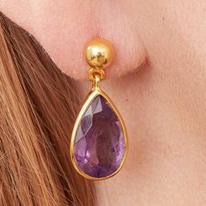 Pendientes de gota con forma de pera de amatista púrpura chapados en oro y plata de alta calidad, conjunto de bisel de moda, joyería para bodas y fiestas, regalo - Product Image 4