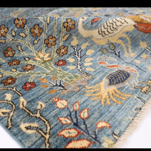 Alfombra de seda bordada 5x7 de alta calidad, diseño de pájaro pictórico anudado a mano por turcos para el hogar, la sala de estar o los hoteles para la oración - Product Image 4