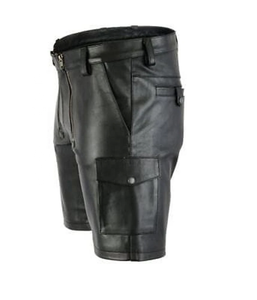 Pantalones Cortos de Cuero Genuino para Hombre, Estilo Clásico de Cinco Bolsillos, Color Marrón Oscuro, para Ropa Urbana, Pantalones Cortos Casuales de Cuero PU, Elásticos y Ajustados - Product Image 2