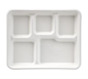 Plateau rectangulaire en bagasse de 10 pouces à 5 compartiments, jetable, alimentaire, pour restaurant, camping et fête - Product Image 4