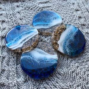 <b>Hand</b> Poured Resin coaster 5mm Unique Texture <b>Heat</b> Resistant for Dining Room Tabletop Safety Stylish Premium Durable Reusable - Product Image 4