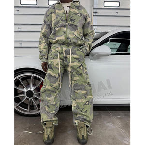 Personalizado de gran tamaño camoflouge sudadera fabricante CAMO pantalones cargo y cremallera sudaderas con capucha chaqueta conjunto holgado streetwear chándal hombres - Product Image 3