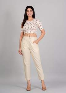 White Rayon Ikat Printed <b>2</b> <b>Piece</b> Summer Set O-Neck Three Quarter Sleeves Regular Fit Eco-Friendly Light Comfort Wear - Product Image 6