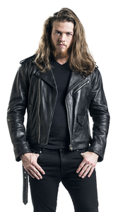 แจ็กเก็ตมีซิปหนังแท้สำหรับผู้ชายสีดำบอมเบอร์แจ็คเก็ตบอมเบอร์หนังแท้เปิดลง - Product Image 4