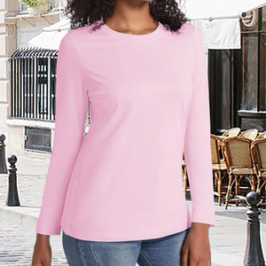 Vente en gros T-shirts à manches longues ajustés en coton respirant personnalisés avec col ras du cou T-shirts slim pour femmes - Product Image 2
