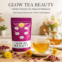 Thé Détox Herbal Éclat de Peau Naturel aux Pétales de Rose et Pissenlits, Marque Blanche OEM, 14 Sachets Pyramidaux pour une Peau Radieuse