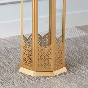 Últimas 2025 Venta caliente Decoraciones navideñas Hierro Hexágono Oro Marroquí Linternas de piso con vidrio transparente - Product Image 5