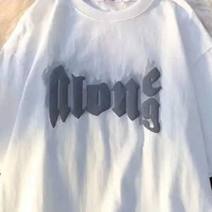 High Street Puff Print 250GSM Oversized 100% algodón jersey camiseta Drop Shoulder Heavyweight Custom Puff Print T Shirt para hombres - Product Image 3