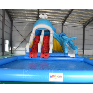 Whale Theme <b>Inflatable</b> <b>Water</b> Park <b>Slide</b> with Bounce House for Kids - Product Image 1