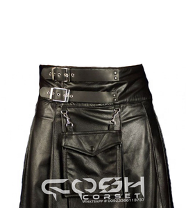 COSH KILTS Black <b>Leather</b> Club and Fashion Wear Kilt High Quality <b>Bondage</b> and Fetish Customized Kilt - Product Image 6