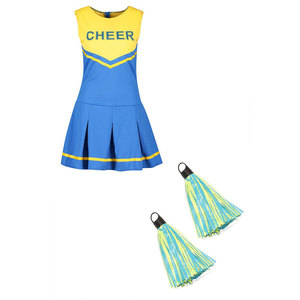 Traje de animadora sin mangas personalizado para mujer Traje de tela de poliéster estampado para espectáculos de baile y escenario - Product Image 1