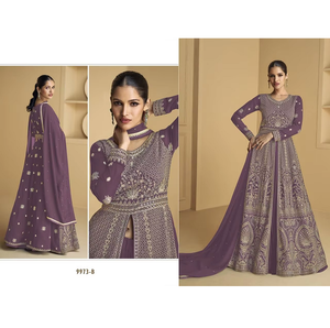 Anarkali en Georgette semi-cousu de 2,90 m avec Dupatta Flair, broderie Jari multi-fils au dos, style ethnique indien, idéal pour les fêtes - Product Image 1