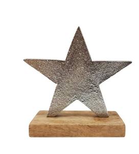 Estrella Decorativa para Eventos, Fiestas y Decoración del Hogar, Estrella de Aluminio con Base Rectangular de Madera de Mango, Color Plateado y Natural - Product Image 3