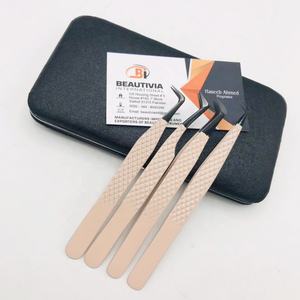 Pince à cils professionnelle en acier inoxydable solide outils d'extension de cils enduits de poudre nue forte adhérence caractéristiques pointues - Product Image 1