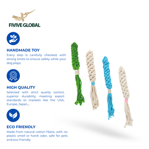 Jouet pour chien en corde de coton tressée avec pompons, idéal pour des activités interactives de secouement, de traction et d'enrichissement - Product Image 4