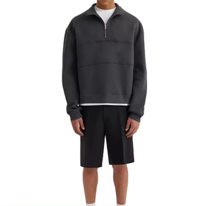 Sweat à capuche personnalisé en coton épais, sweat à capuche oversize en éponge française, sweat-shirt carré court, 14 fermetures éclair, demi-fermeture éclair en métal, sweat-shirt pour hommes - Product Image 3