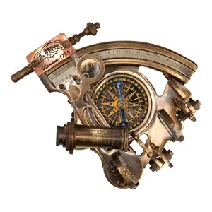 Messing Sextant Kompas Houten Doos Vintage Massief Antiek Nautisch Zeilen Maritiem Marine Marine Functionele Geschenkdecoratie