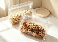 Sachets Doypack pour emballage alimentaire, en plastique transparent, personnalisables, refermables, à fond plat, avec poignée et fermeture éclair