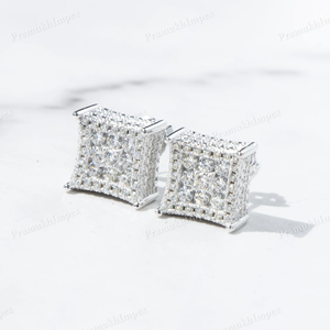 Hip Hop Customized Fully Iced Out 10mm <b>Square</b> Moissanite Pave Setting Gold Plated Unisex Stud Earrings Gift - Product Image 3