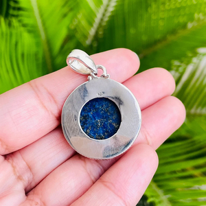 Colgantes clásicos de piedras preciosas de lapislázuli Natural, 18x18mm, Plata de Ley 925 redonda, regalo elegante para mujer, collar bohemio, joyería - Product Image 3