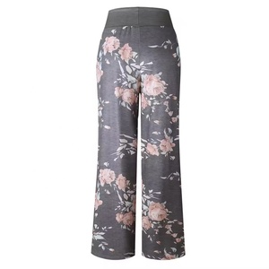 Pantalones rectos florales para mujer, pantalones de chándal de gimnasio y pantalón de cintura alta, estampado de algodón a la moda, envío directo, pantalón/pantalón para mujer - Product Image 6