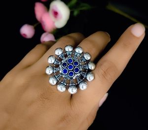 Elegante diseño elegante tamaño libre niñas desgaste del partido latón plata aspecto anillo oxidado Monalisa piedra joyería uso - Product Image 4