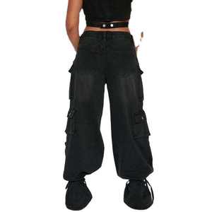 Wholesale Custom <b>Women's</b> Vintage Style Low Waist <b>Jeans</b> Washed Denim Wide Leg Loose Fit Style <b>Baggy</b> Pants for <b>Women</b> - Product Image 3