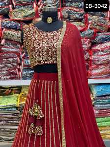 Georgette de imitación de estilo indio y pakistaní con Secuencia de bordado Zari Design Work Heavy Lehenga Choli para función de boda - Product Image 3