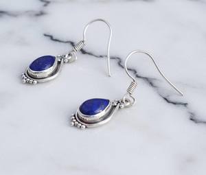 Boucles d'oreilles pendantes en argent sterling plaqué or avec lapis-lazuli, style bohème mignon, bijoux faits à la main pour femmes, fête d'anniversaire - Product Image 3
