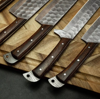Set Pisau Koki Baja Damaskus Modern Buatan Tangan Premium Gagang Kayu Rosewood Pisau Gulung Kulit Ramah Lingkungan Dunia Dapat Disesuaikan