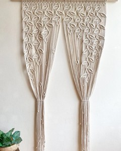 Macrame Leaf Doorway Curtain, Vintage <b>Door</b> Curtain Leaves - Product Image 2