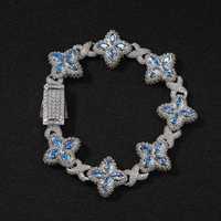 Bijoux pour femmes de luxe Hip Hop à la mode, chaîne de bracelet cubaine à maillons en diamant de laboratoire multicolores, certificat IGI, 14K
