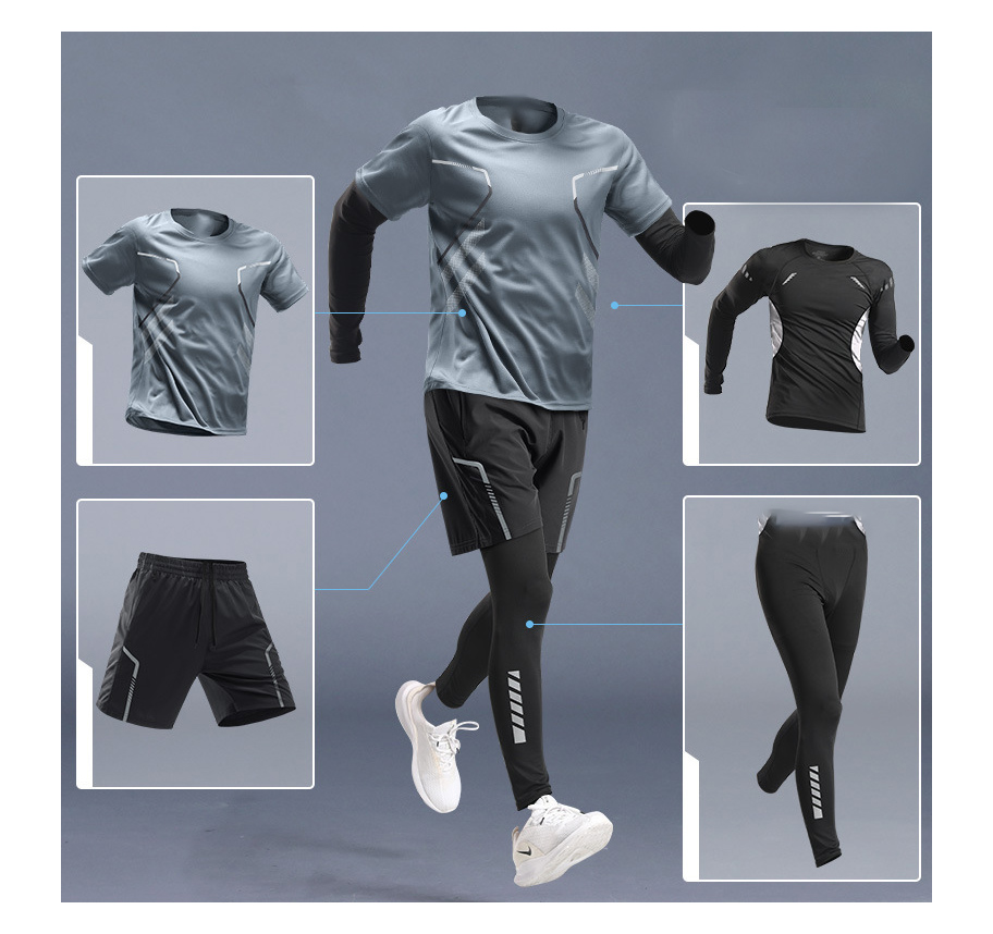 Conjunto gris de cuatro piezas A [transpirable, de secado rápido, deportivo]