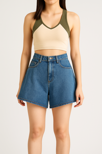 Pantalones cortos de mezclilla de pierna recta de cintura alta retro para mujer, con piernas largas, sueltos y versátiles, de alta calidad - Product Image 4