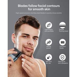 Afeitadora eléctrica para hombre, de doble cuchilla, para uso en seco y húmedo, impermeable IPX7, con alimentación USB, para cuerpo y barba, afeitadora de lámina lavable, con manual en alemán - Product Image 5