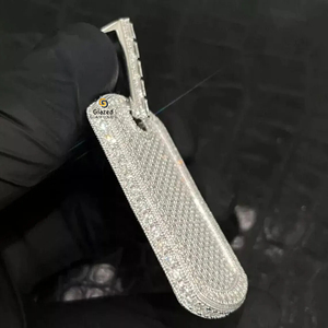 Nouveau pendentif Hip Hop rectangulaire Modish entièrement glacé rond brillant cultivé en laboratoire VVs D diamant incolore or blanc 10K pour les hommes - Product Image 3