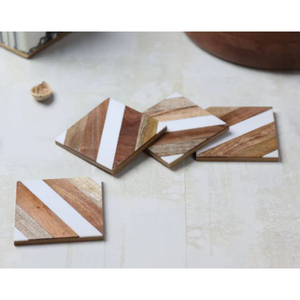 Classic <b>Drinkware</b> Coasters Brown White Inlay Coasters for Home Decor <b>Accessories</b> Set of 4 Beverage Coasters - Product Image 3